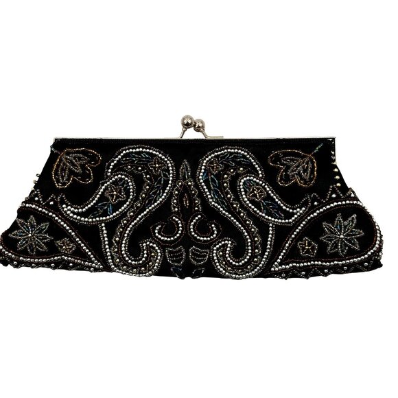 NWT Apt. 9 Black Beaded Evening Handbag Decorative Strap & Snap Closure - Picture 2 of 10